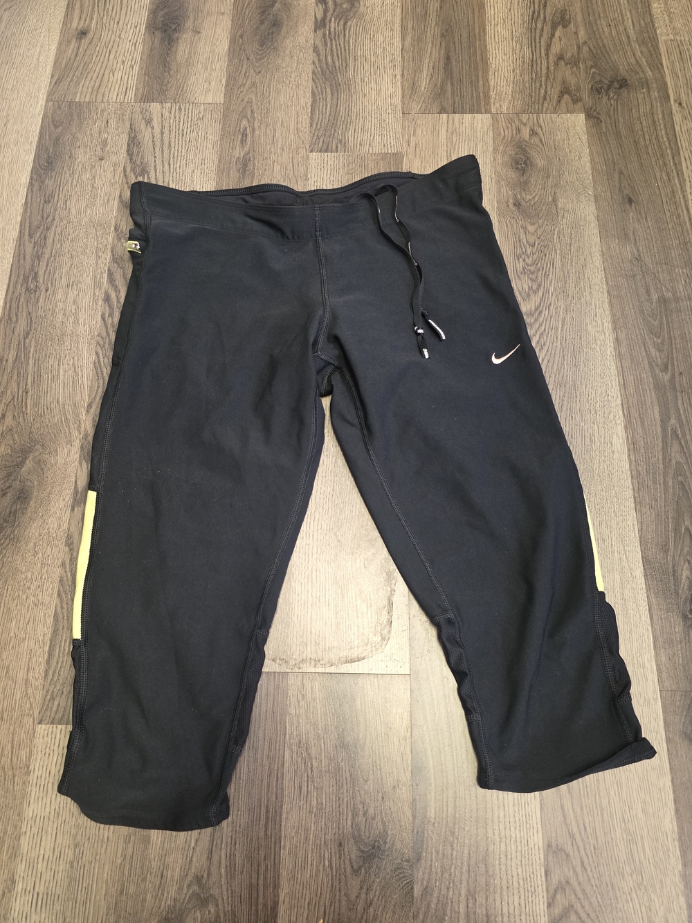 Nike Black Jogger Capris with Yellow Side Stripes